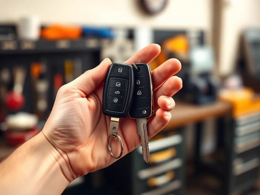 Zwei Auto-Klappschlüssel in der Hand