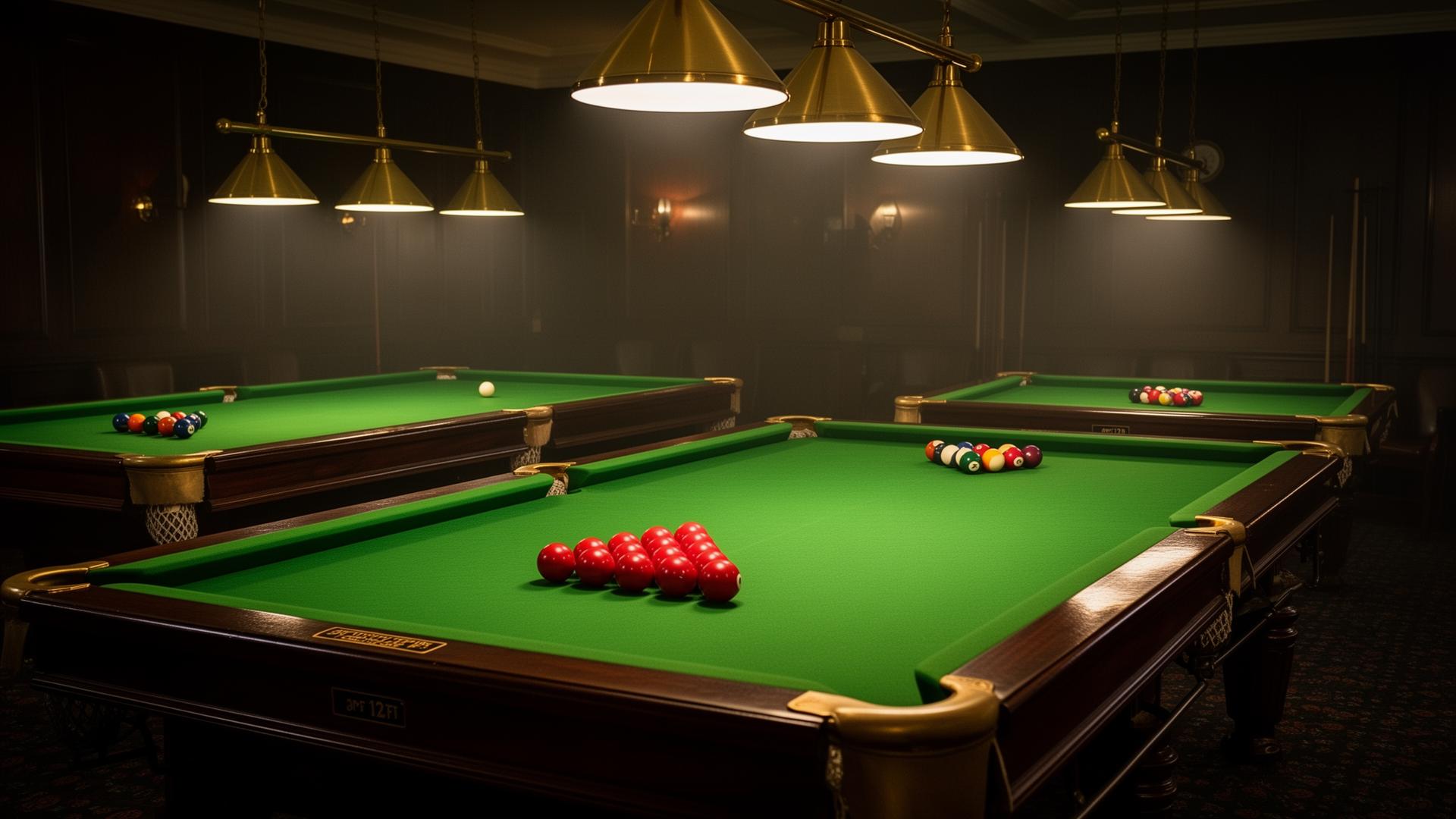 Snooker-Tische im Break Even mit gedämpfter Beleuchtung