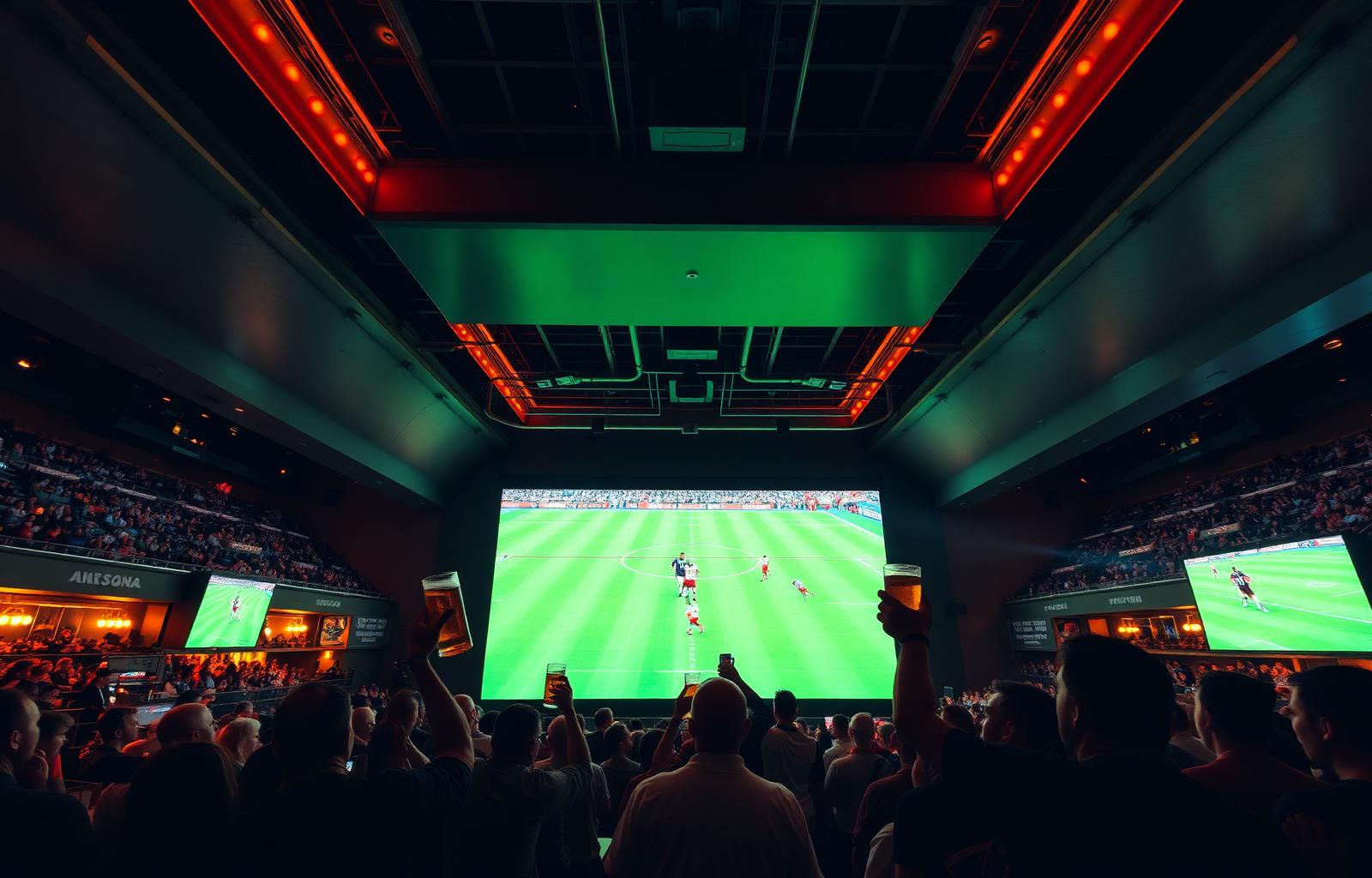 Sky Sportsbar mit Fußball auf großer Leinwand