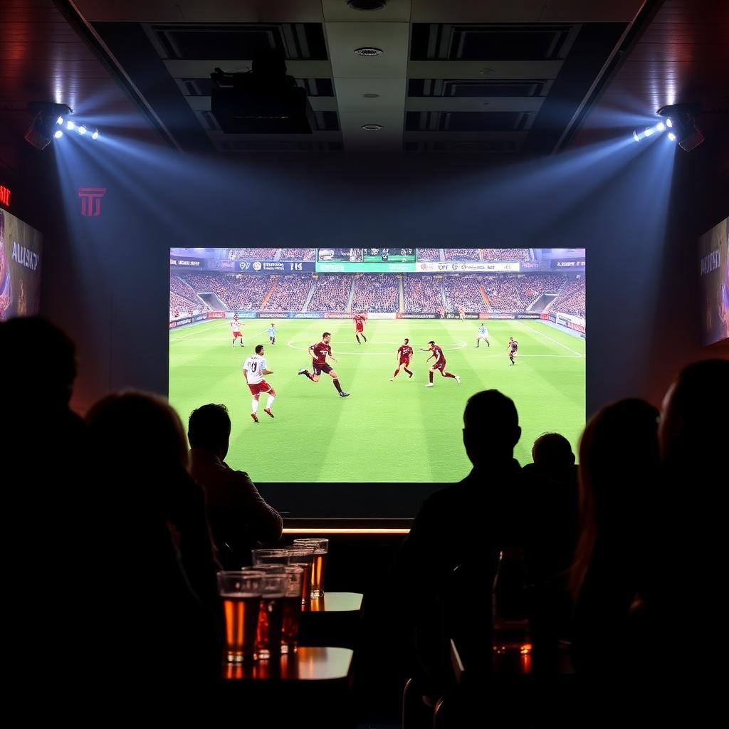 Großleinwand mit Fußballspiel